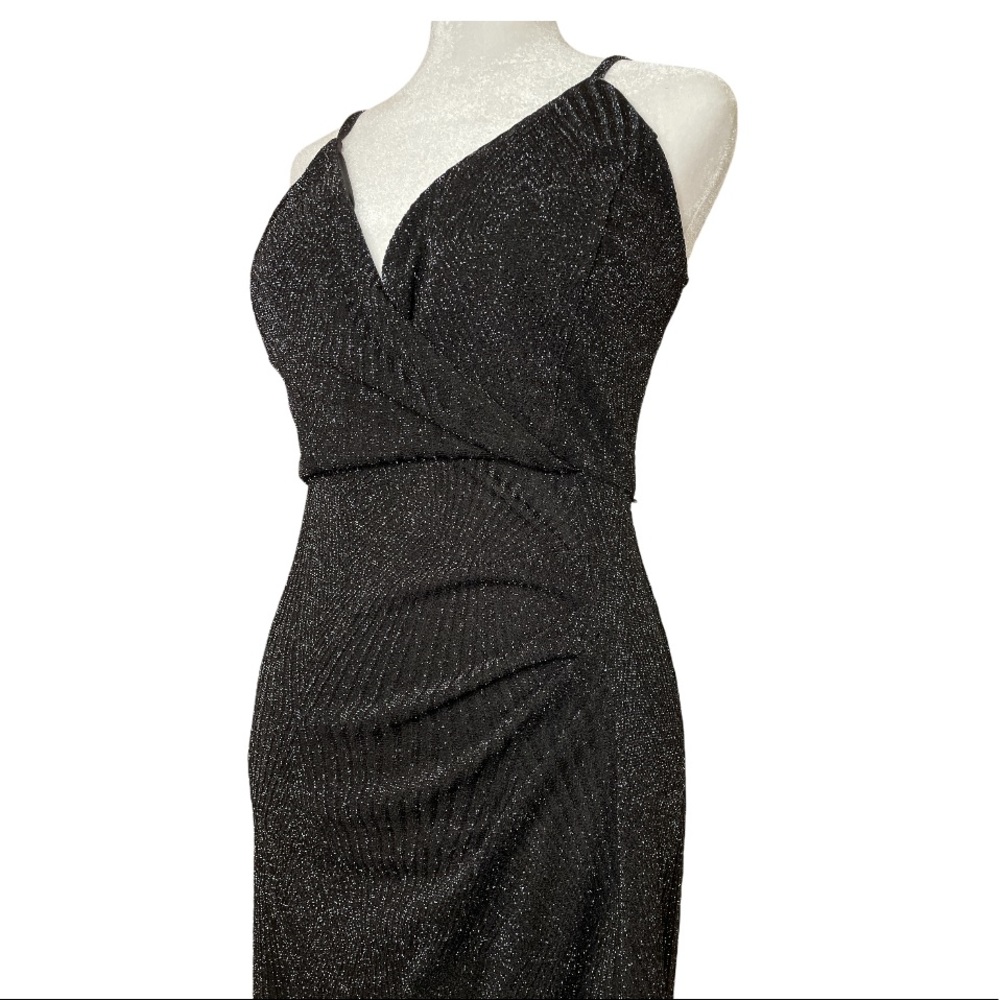 Black Thigh Slit Glitter Sparkle Occasion Dress